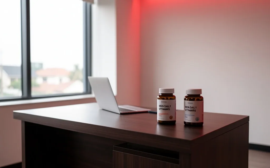 ManVital office interior with supplement bottles on display