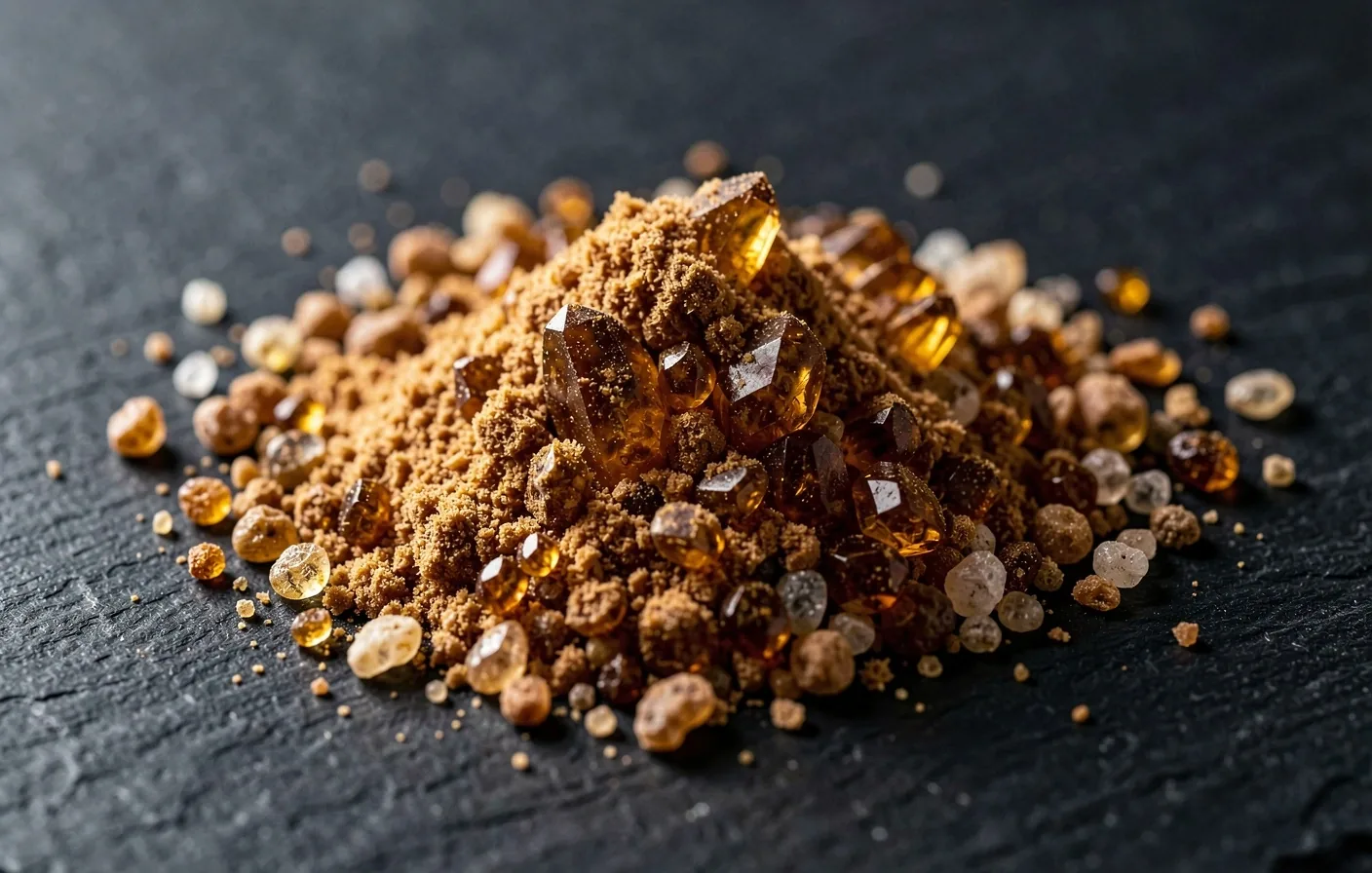 Macro view of raw vitamin and mineral compounds