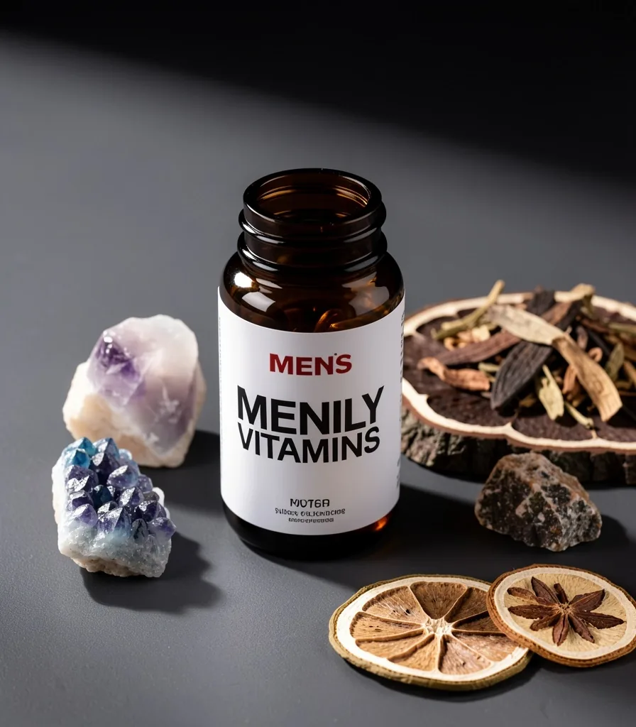 ManVital supplement bottle with raw mineral and botanical ingredients